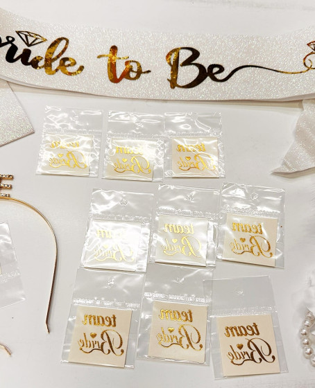 Altın Renk Bride Partisi Taç Kuşak Dövme Bileklik Seti Full 13 Parça