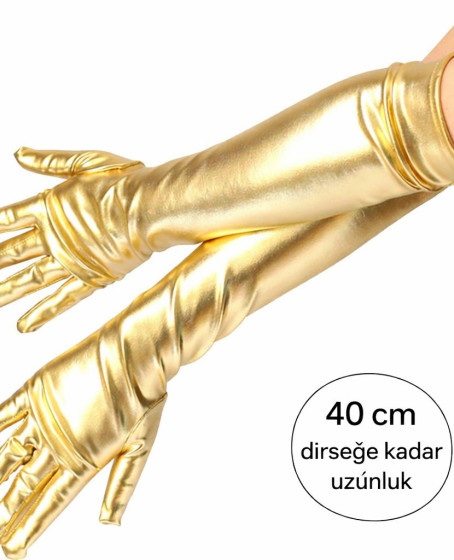 Altın Renk Dirsek Altı Lüks Saten Eldiven 40 cm Altın Renk Dirsek Altı Lüks Saten Eldiven 40 cm