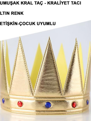 Altın Renk Eva Yumuşak Kral Kraliyet Tacı Yetişkin Çocuk Uyumlu 55 cm Altın Renk Eva Yumuşak Kral Kraliyet Tacı Yetişkin Çocuk Uyumlu 55 cm
