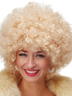 Altın Renk Kıvırcık Afro Bonus Peruk Saç Parti Peruğu Platin Gold