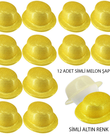 Altın Renk Simli Melon Yuvarlak Parti Şapkası 12 Adet Altın Renk Simli Melon Yuvarlak Parti Şapkası 12 Adet