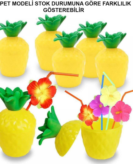 Ananas Hawaii Luau Aloha Pipetli İçecek Kabı Bardak 10x13 cm 1 Adet
