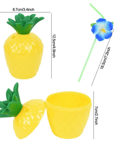 Ananas Hawaii Luau Aloha Pipetli İçecek Kabı Bardak 10x13 cm 1 Adet