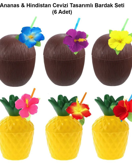 Ananas & Hindistan Cevizi Tasarımlı Pipetli Bardak Seti (6 Adet) Ananas & Hindistan Cevizi Tasarımlı Pipetli Bardak Seti (6 Adet)