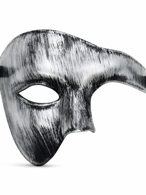 Antik Eskitme Gümüş Erkek Yarım Maske - Phantom & Balo Maskesi