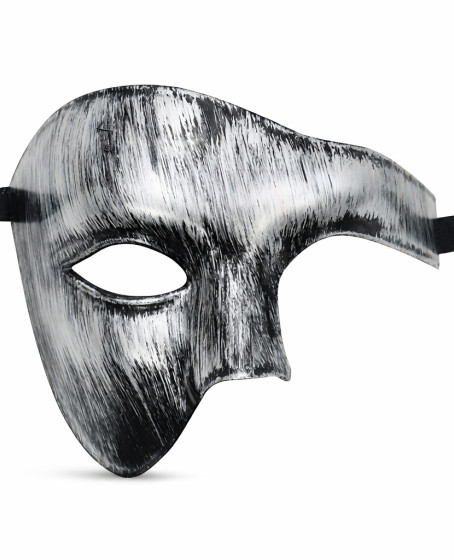 Antik Eskitme Gümüş Erkek Yarım Maske - Phantom & Balo Maskesi