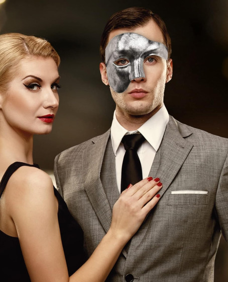 Antik Eskitme Gümüş Erkek Yarım Maske - Phantom & Balo Maskesi