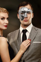 Antik Eskitme Gümüş Erkek Yarım Maske - Phantom & Balo Maskesi