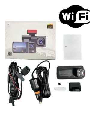 Araç Kamerası - 3 Kameralı Wifi Ön , İç ve Arka Full HD DVR Araç İçi Ekranlı Kamera