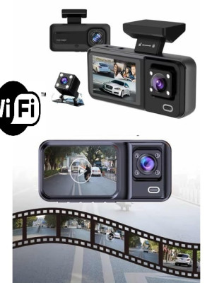 Araç Kamerası - 3 Kameralı Wifi Ön , İç ve Arka Full HD DVR Araç İçi Ekranlı Kamera Araç Kamerası - 3 Kameralı Wifi Ön , İç ve Arka Full HD DVR Araç İçi Ekranlı Kamera