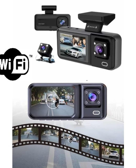 Araç Kamerası - 3 Kameralı Wifi Ön , İç ve Arka Full HD DVR Araç İçi Ekranlı Kamera Araç Kamerası - 3 Kameralı Wifi Ön , İç ve Arka Full HD DVR Araç İçi Ekranlı Kamera