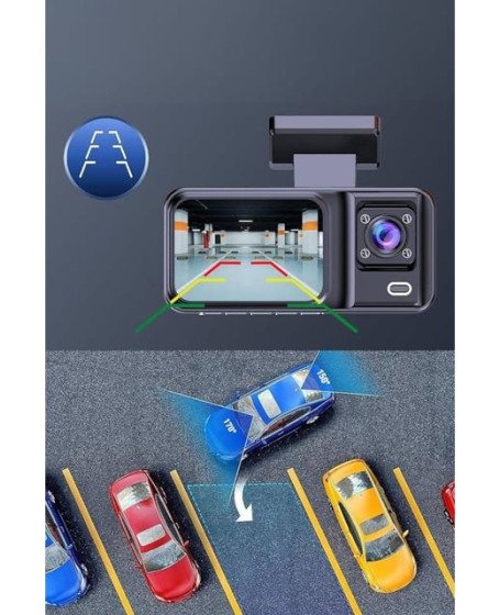 Araç Kamerası - 3 Kameralı Wifi Ön , İç ve Arka Full HD DVR Araç İçi Ekranlı Kamera Araç Kamerası - 3 Kameralı Wifi Ön , İç ve Arka Full HD DVR Araç İçi Ekranlı Kamera