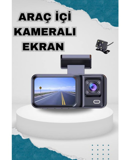 Araç Kamerası - 3 Kameralı Wifi Ön , İç ve Arka Full HD DVR Araç İçi Ekranlı Kamera Araç Kamerası - 3 Kameralı Wifi Ön , İç ve Arka Full HD DVR Araç İçi Ekranlı Kamera