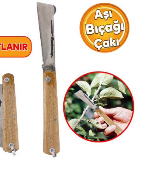 Aşı Bıçağı Profesyonel Çelik Tepeli Uçlu Bağ Ağaç Budama Aşı Çakısı 170 mm Ahşap Saplı Bıçak Çakı