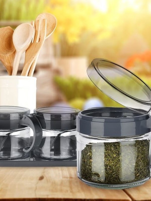 Baharat Seti 3 Adet Kaşıklı Standlı Cam Baharatlık