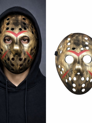 Bakır Renk Kırmızı Çizgili Tam Yüz Hokey Jason Maskesi Hannibal Maskesi Bakır Renk Kırmızı Çizgili Tam Yüz Hokey Jason Maskesi Hannibal Maskesi