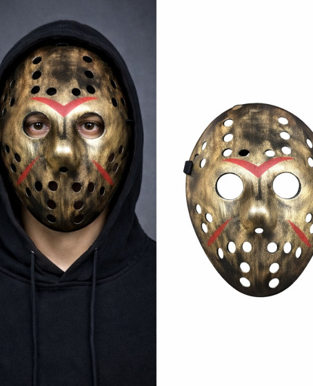 Bakır Renk Kırmızı Çizgili Tam Yüz Hokey Jason Maskesi Hannibal Maskesi