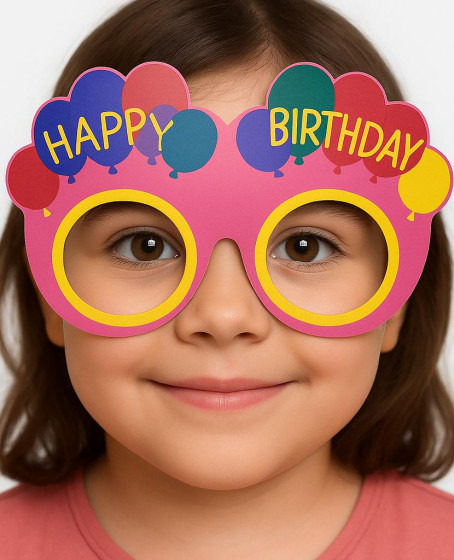 Balon Desenli Karton Doğum Günü Gözlükleri 6 Adet Pembe Renk
