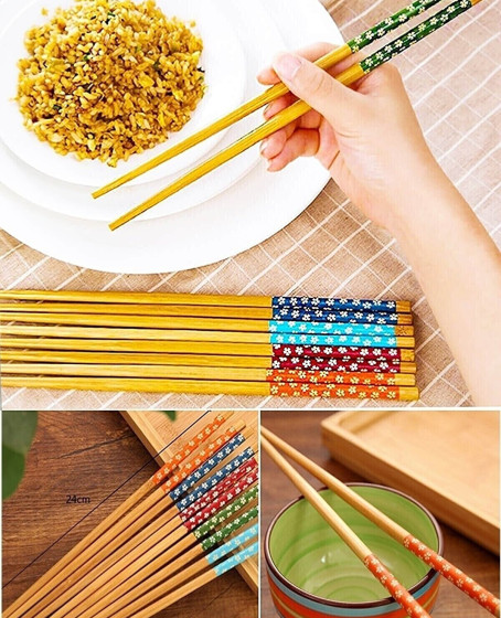 Bambu Chopstick Çubuk Yemek Çubuğu Yıkanabilir Tekrar Kullanılabilir (10 Çift- 20 Adet )
