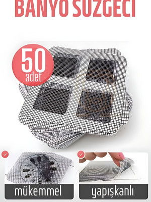 Banyo Gider Süzgeci 50 Adet Yapışkanlı Filtre, 10x10 cm