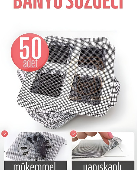 Banyo Gider Süzgeci 50 Adet Yapışkanlı Filtre, 10x10 cm