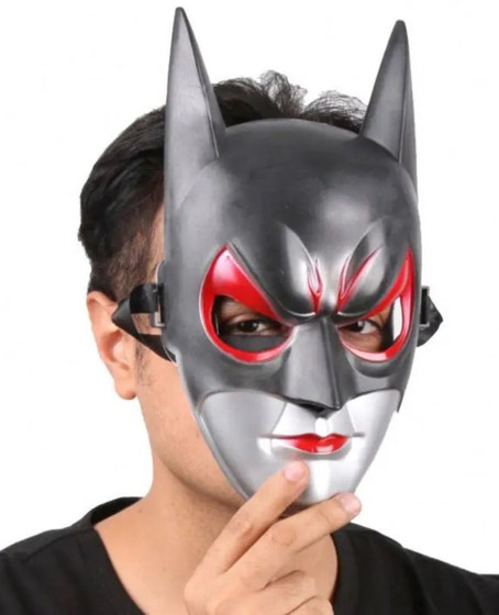 Kırmızı Gözlü Siyah Batman Maske - Lastikli Batgirl Maskesi 28x17 cm