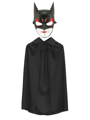 Batman Maskesi Cat Woman ve Batman Pelerini 90 cm Siyah Renk Set
