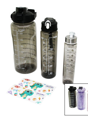 MATARA 3PCS ŞEFFAF RENKLİ 500-900-2000ML PİPETLİ MOTİVASYON SULUK MATARA TELEFONLUKLU