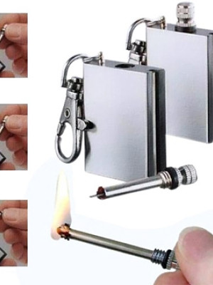 Benzinli Kibrit Çakmak Magnezyum Çubuklu Anahtarlıklı Benzinli Metal Kibrit Gümüş