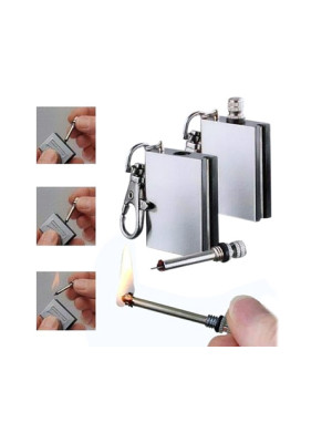 Benzinli Kibrit Çakmak Magnezyum Çubuklu Anahtarlıklı Benzinli Metal Kibrit Gümüş