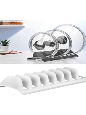 Beyaz - 8 Bölmeli Tencere Kapak Rafı - Simple Tabaklık - Kapak Organizeri