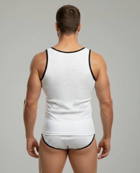 Beyaz Delikli Kumaş Tank Top Slip Takımı Beyaz Delikli Kumaş Tank Top Slip Takımı
