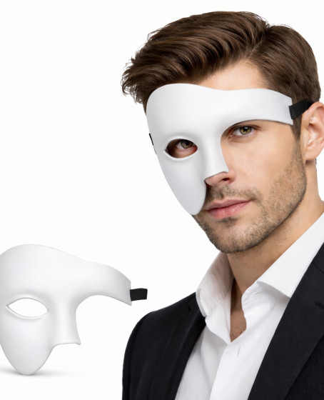 Beyaz Yarım Erkek Maske – Phantom Parti & Balo Maskesi