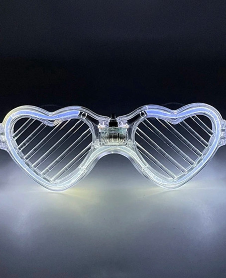 Beyaz LED Işıklı Kalp Gözlük – 3 Modlu Parti & Glow Gözlüğü