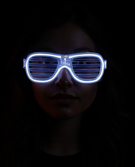 Beyaz Led Işıklı Parti Gözlüğü - Neon Glow Şerit Gözlük 3 Modlu Beyaz Led Işıklı Parti Gözlüğü - Neon Glow Şerit Gözlük 3 Modlu