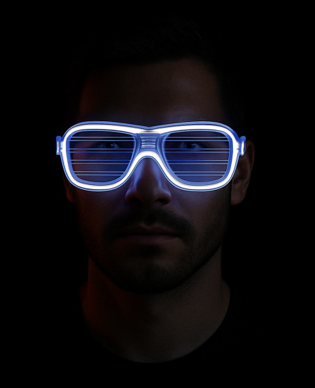 Beyaz Led Işıklı Parti Gözlüğü - Neon Glow Şerit Gözlük 3 Modlu Beyaz Led Işıklı Parti Gözlüğü - Neon Glow Şerit Gözlük 3 Modlu