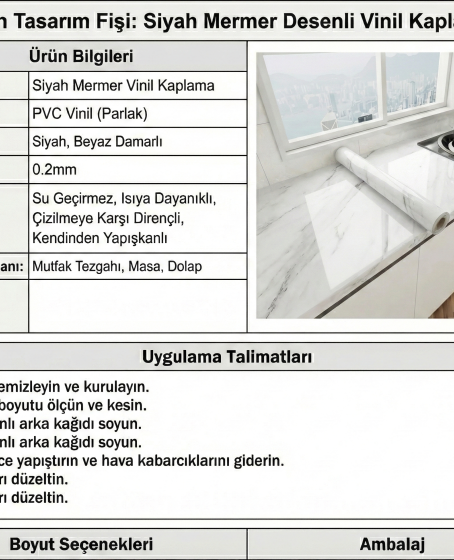 Beyaz Mermer Desenli Yapışkanlı Tezgah Folyosu (3 mt.x 60 cm)