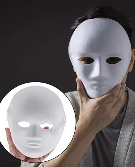 Beyaz Renk Boyanabilir Anonim Tam Yüz Cosplay Maske 24x18 cm