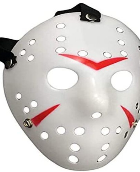 Beyaz Renk Kırmızı Çizgili Tam Yüz Hokey Jason Maskesi Hannibal Maskesi