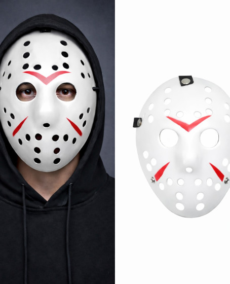 Beyaz Renk Kırmızı Çizgili Tam Yüz Hokey Jason Maskesi Hannibal Maskesi