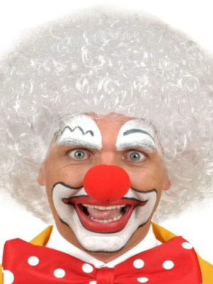 Beyaz Renk Kıvırcık Afro Bonus Peruk Saç ve Kırmızı Sünger Burun Seti Beyaz Renk Kıvırcık Afro Bonus Peruk Saç ve Kırmızı Sünger Burun Seti