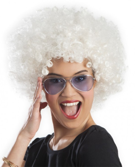 Beyaz Renk Kıvırcık Afro Bonus Peruk
