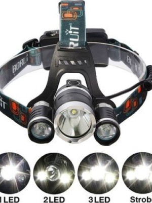 Boruit T6 Kafa Feneri 5000 Lumens 3Xcree Xm-T6+2R5 Lamba Led Kamp Lambası