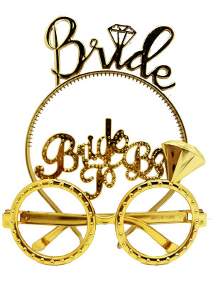 Bride Yazılı Taç ve Bride To Be Yazılı Gözlük Seti Altın Renk Bride Yazılı Taç ve Bride To Be Yazılı Gözlük Seti Altın Renk