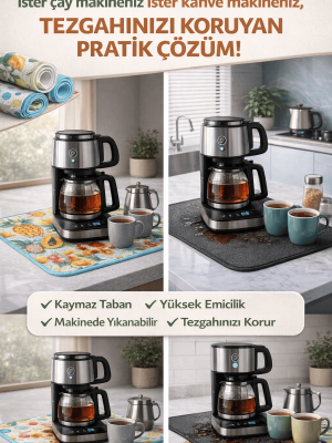 Çay Matı Çay Makinesi % 100 Mikrofiber Altlığı Su Emici Tezgah Koruyucu Kurulama Matı