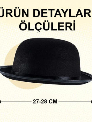 Charlie Chaplin Stil Çocuk Şapkası – Siyah Melon Parti Şapkası