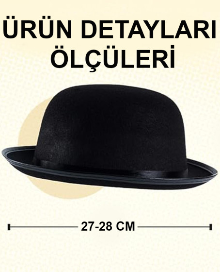 Charlie Chaplin Stil Çocuk Şapkası – Siyah Melon Parti Şapkası