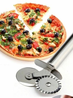 Çİft Başlı Metal Pizza Kesici ve Hamur Ruleti