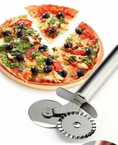 Çİft Başlı Metal Pizza Kesici ve Hamur Ruleti
