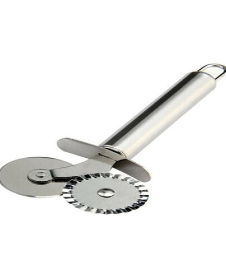 Çİft Başlı Metal Pizza Kesici ve Hamur Ruleti